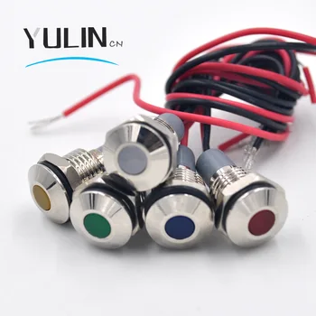 

LED Metal Indicator Light 10mm IP67 Waterproof Indicator Light Pilot Signal Lamp with Wire Red Yellow Blue Green White