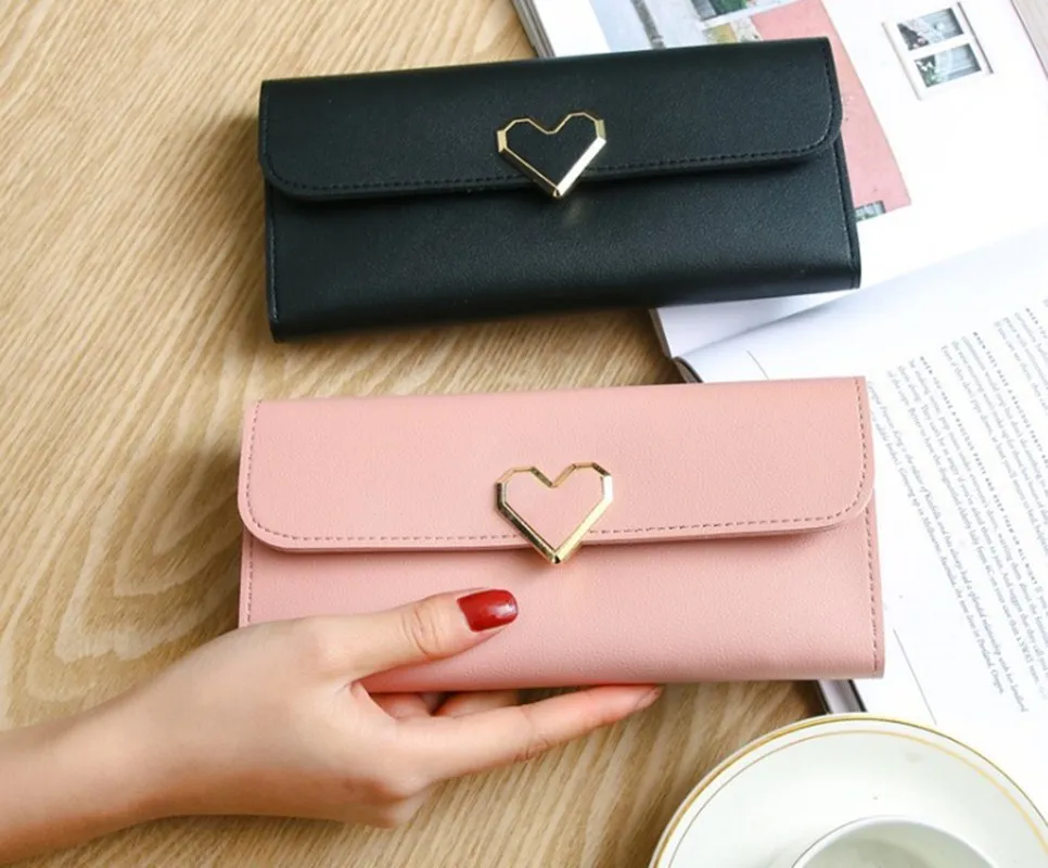Carteras largas de lujo con corazón de amor para mujer, tarjetero, cartera de mano para teléfono