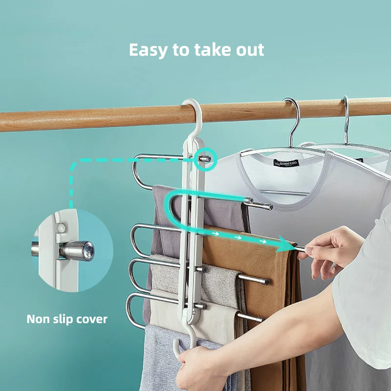 

5 layers Stainless Steel Clothes Hangers S Shape Pants Storage Hangers Clothes Storage Rack Multilayer Storage Cloth Hanger