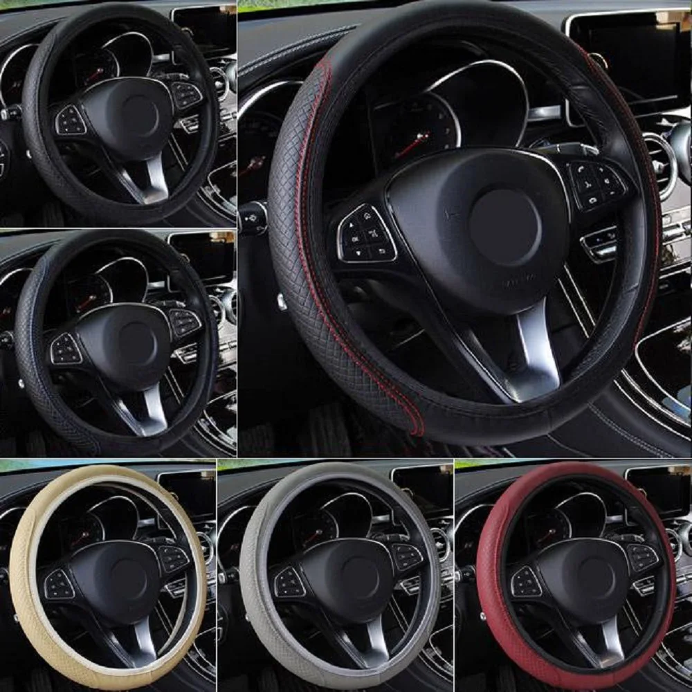 

Universal car fiber leather steering wheel cover auto steering wheel covers car diameter 38 cm