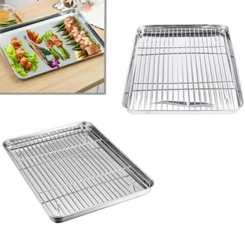 

Stainless Steel Household Oven Bakeware Drain Grill Rice Noodles Bakeware Barbecue Grill Square Plate
