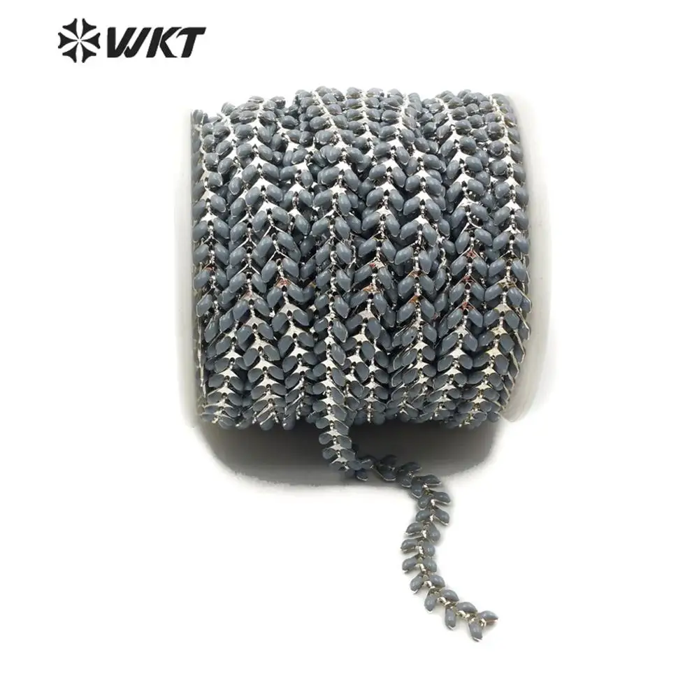 

WT-RBC115 natural resin brass with sliver Chain grey color 6mm "V" Beads 5meters long Chain fashion Handmade Jewelry Making