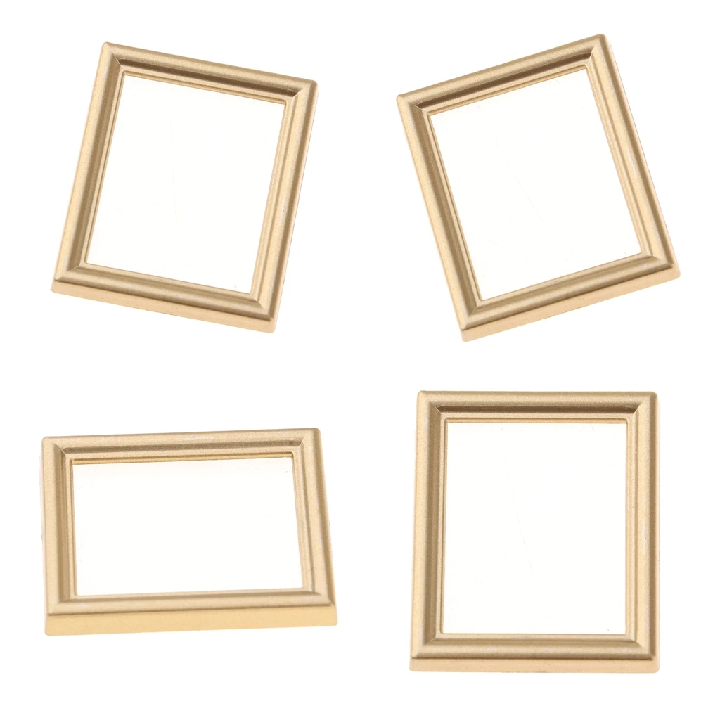 pack 4 Retro Dollhouse Photo Frames 1/12 Photo Frame Miniature Empty Painting Frames for Dolls House Room Furniture Deco