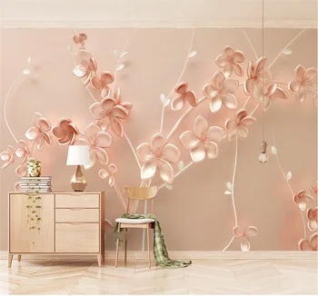 

Light luxury rose gold plum blossom branches 3d stereo TV background wall custom wallpaper 5D/8D waterproof wall covering