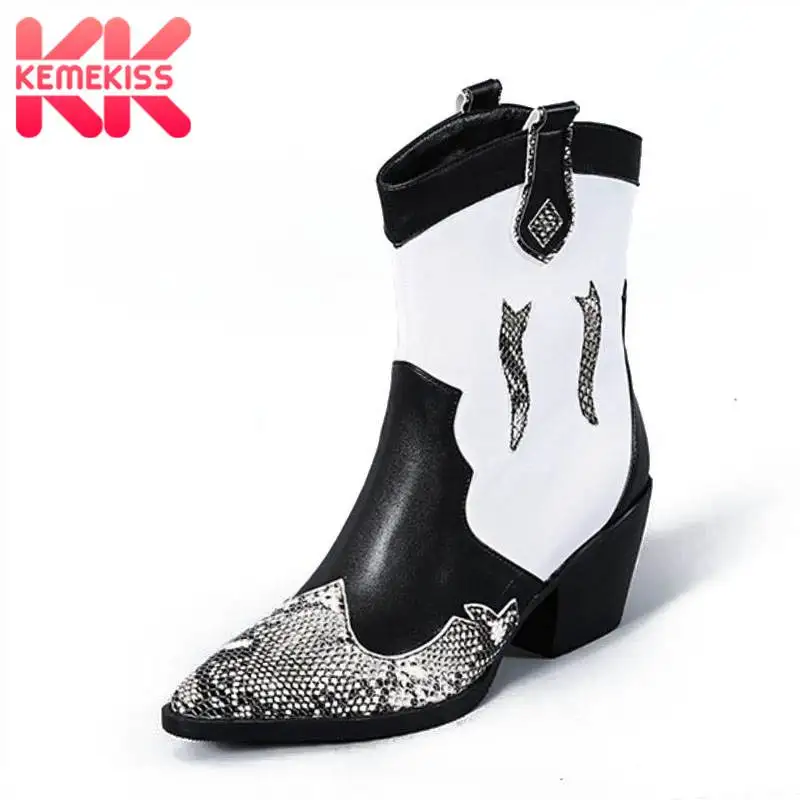 

KemeKiss Ankle Boots For Women Plus Size 33-45 Winter Designer Shoes Women Fashion Snake Print Western Cowgirl High Heel Boots