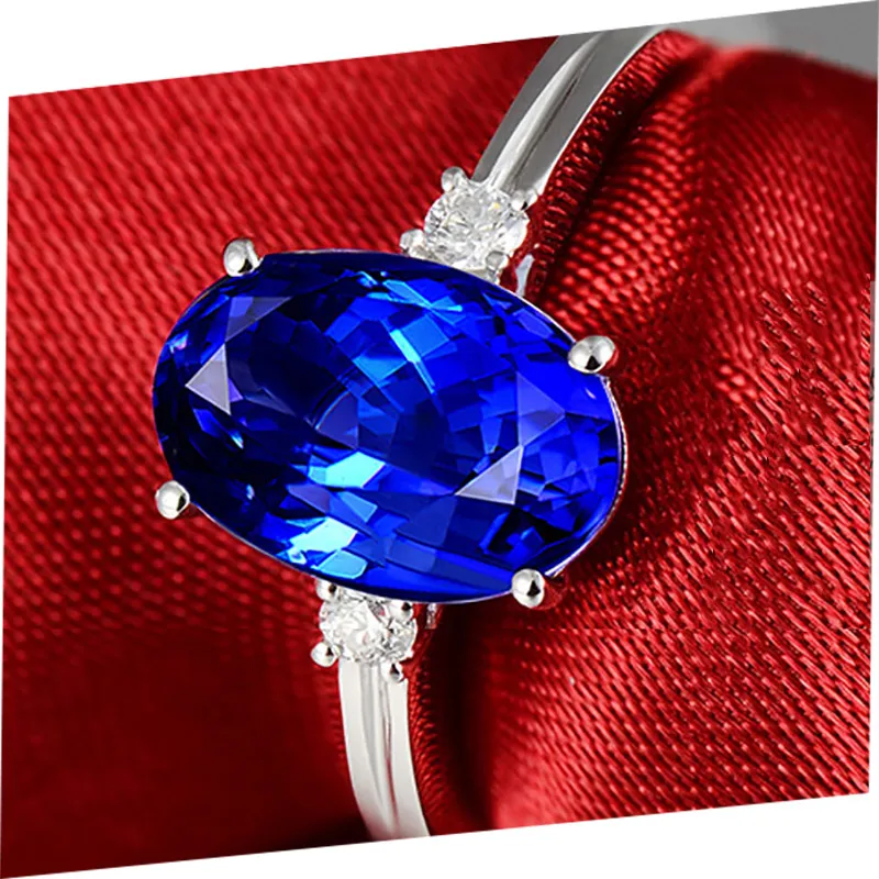 Целлюлозное классическое кольцо из сапфирового серебра 925 с овальным зеленым/розовым/синий драгоценный камень отрегулировать размер роскошные серебряные ювелирные изделия подарок для женщин - Цвет камня: blue