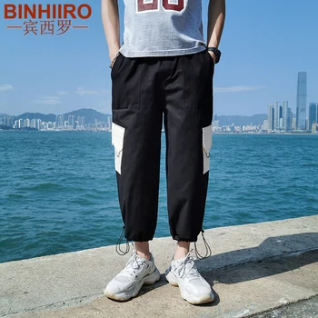 

2020 New Men's Cargo Pants Hip-Hop Fashion Comfortable Hit color Ankle Length Pants Spring Big pocket Loose Cargo Shorts Men
