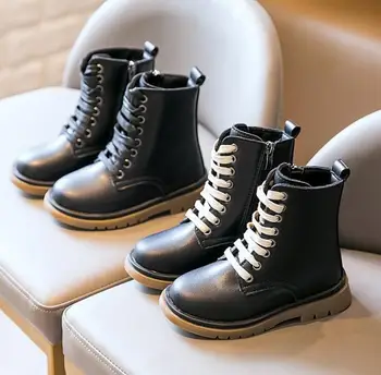

Fashion Girls Boots 2020 Autumn Kids Children Princess Lace Up Martin Boot Shoes England Style PU Leather Shoes