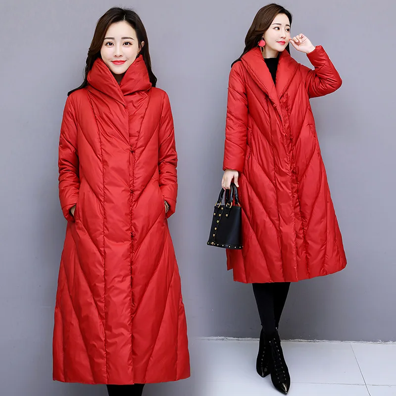 

Mid-length Slim Fit 2018 Winter New Style Fashion Long Sleeve Fashion Long Convention Solid Color Cotton-padded Clothes A- line