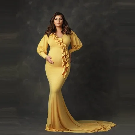 Chic Light Yellow Long Pregnancy Gowns 