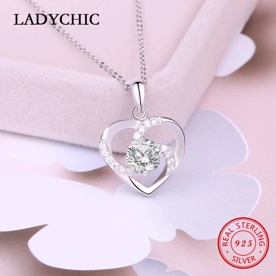 

LADYCHIC Romantic Heart Design 925 Sterling Silver Pendant Super Shiny AAA+ Cubic Zirconia Necklaces for Women Girl Gift LNS1021