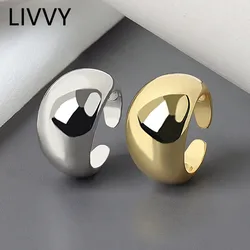 LIVVY Korean Simple Silver Color Handmade Rings For Women Wedding Couple Creative Geometric Engagement Jewelry Gifts