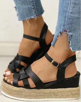 

2020 New Women's Sandals Ladies Summer Hollow Out Wedge Buckle Sandals Casual Shoes Female Soft Beach Sandalias Size 35-43