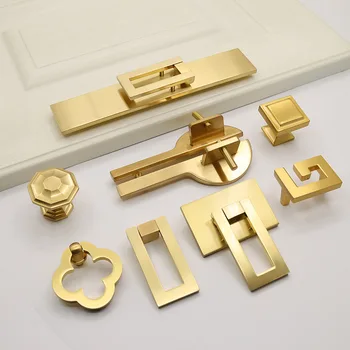 

New Chinese Zinc Alloy Door Wardrobe Brushed Brass Door Handle Gold Cabinet Drawer Door Handle Furniture Handle Hardware