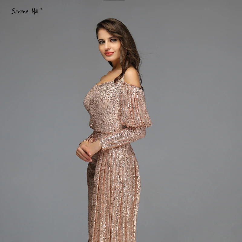 Розовое золото, платья с открытыми плечами, платья для выпускного вечера,, с блестками, с длинным рукавом, элегантные, сексуальные, платья для выпускного вечера, Serene Хилл, BQA8029