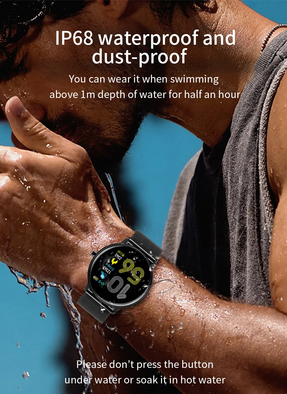 LYKRY MX6, умные часы для мужчин и женщин, кровяное давление, пульсометр, IP68, водонепроницаемые спортивные часы, многоязычные, умные часы