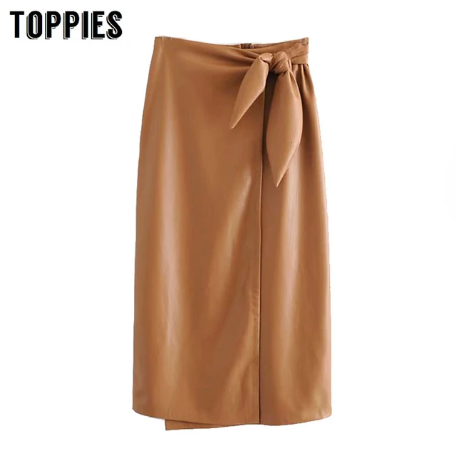 US $17.90 High Waist Faux Leather Skirs Womens Lace-up Waist Long Skirts Laides Office Faldas Strretwear