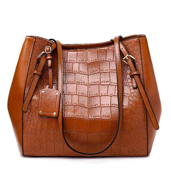 

Alligator Leather Black Handbag for Women High Capacity Brown Handbags for Women 2020 Luxury Tote Bag for American and European