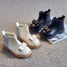 

Velvet Kids Shoes for Girl Winter Nice Holiday Party Martin Boots Low Heels Girls Boots Bling Black Beige Princess Shoes E11253