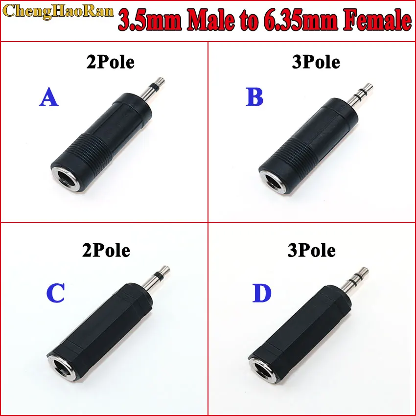 

ChengHaoRan 3.5mm 2/3 Pole Mono Stereo Male to 6.35mm Female Connector 3.5 Plug to 6.35 Jack Socket Wire Connector Audio Adapter