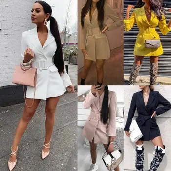 

Autumn Winter Suit Blazer Dress Women 2019 New Casual Double Breasted Women Long Jackets Elegant Long Sleeve Blazer Outerwear