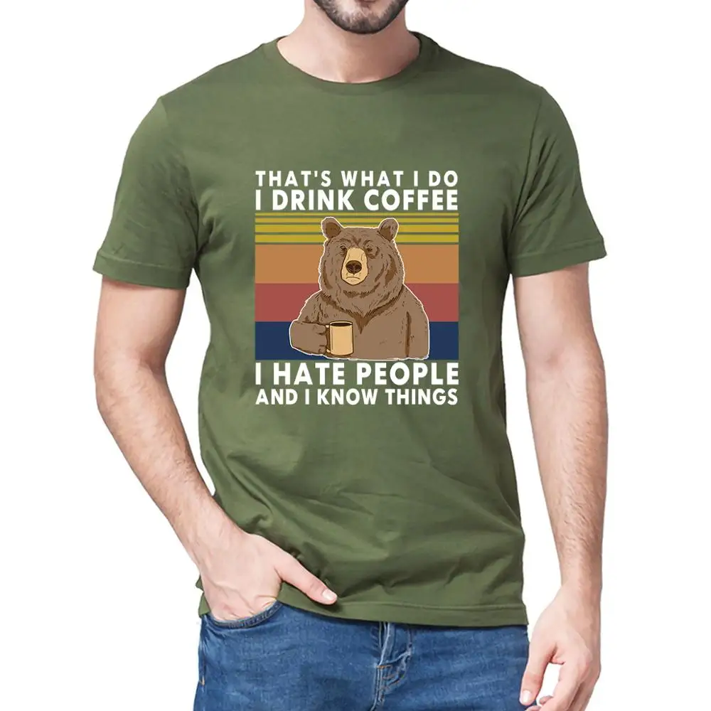 Футболка мужская хлопковая винтажный топ с надписью Bear That I Do Drink Coffee Hate People знаем
