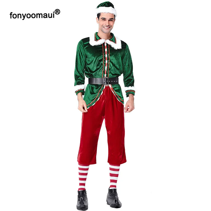 Семейный Рождественский костюм Санта-эльфа для взрослых и взрослых, костюм из 6 предметов, флисовая одежда на год и Рождество для мужчин и женщин, большие размеры
