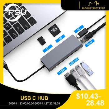 

FSU USB C HUB With HDMI RJ45 PD Charger Card Reader USB 3.0 Adapter USB HUB For Macbook Pro Accessories Multi USB 3.0 Type C HUB