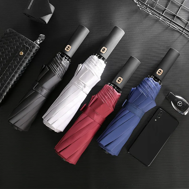 

Full Automatic Umbrella Black Coating Sun Protection Parasol Reverse Umbrella Three Folding Umbrella Business Umbrella