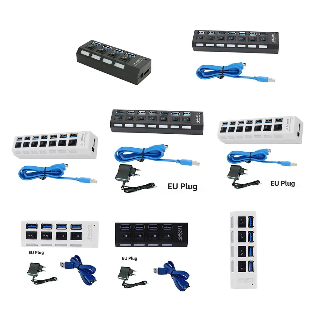 Usb-хаб Micro USB 3,0 концентратор разветвитель с адаптером питания USB 4/7 порт Hab высокоскоростной 5 Гбит/с USB разветвитель 3,0 концентратор для ПК Аксессуары