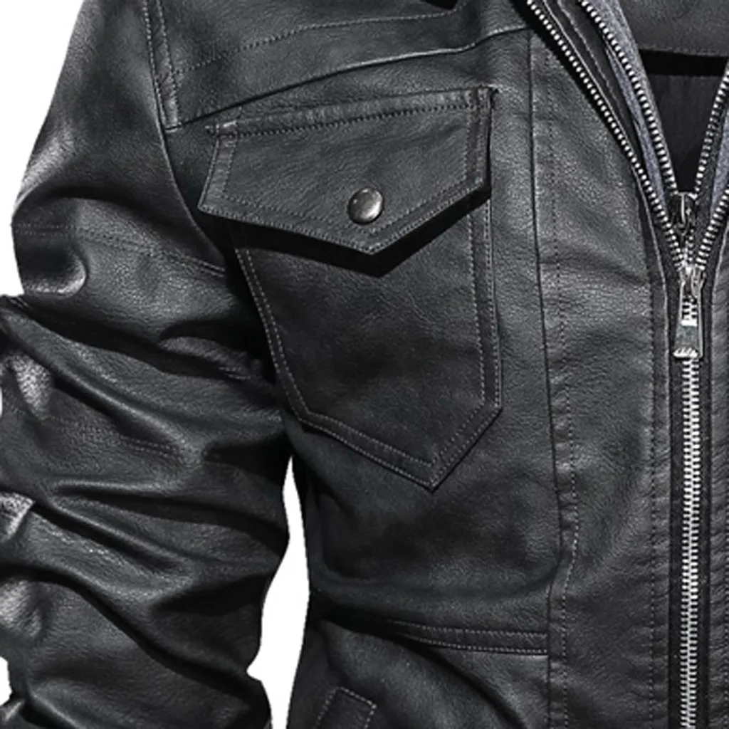 Мужское зимнее пальто, мужская кожаная куртка, Мужская мотоциклетная куртка со съемным капюшоном, мужская теплая куртка из натуральной кожи S7#3,5