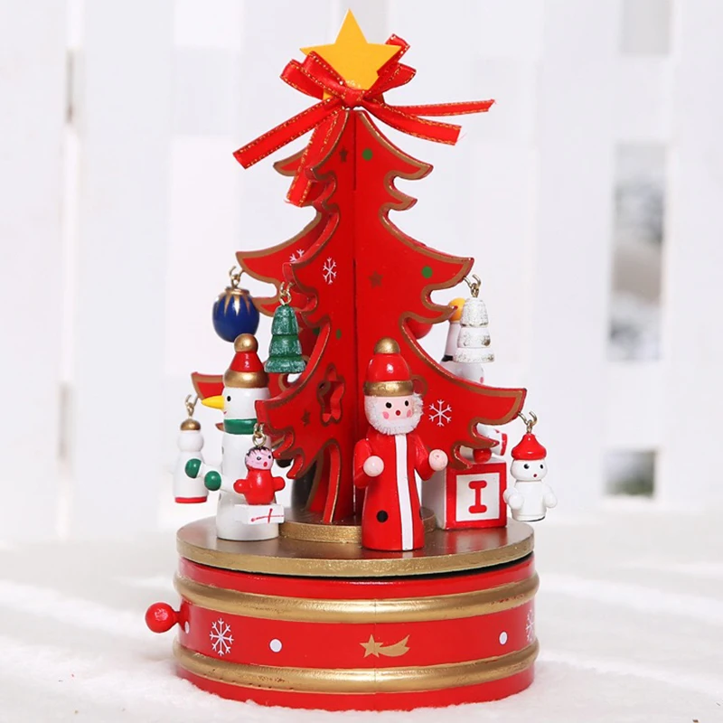 Классическая деревянная музыкальная шкатулка для рождественской елки, вращающаяся карусель для детской комнаты, украшения на Рождество, день рождения, День Святого Валентина, подарки для подруги - Цвет: Tree Red