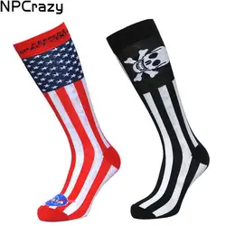 Носки мужские спортивные носки в полоску с принтами Скелет американский флаг Новинка носки череп полосы длинные носки до колена партия