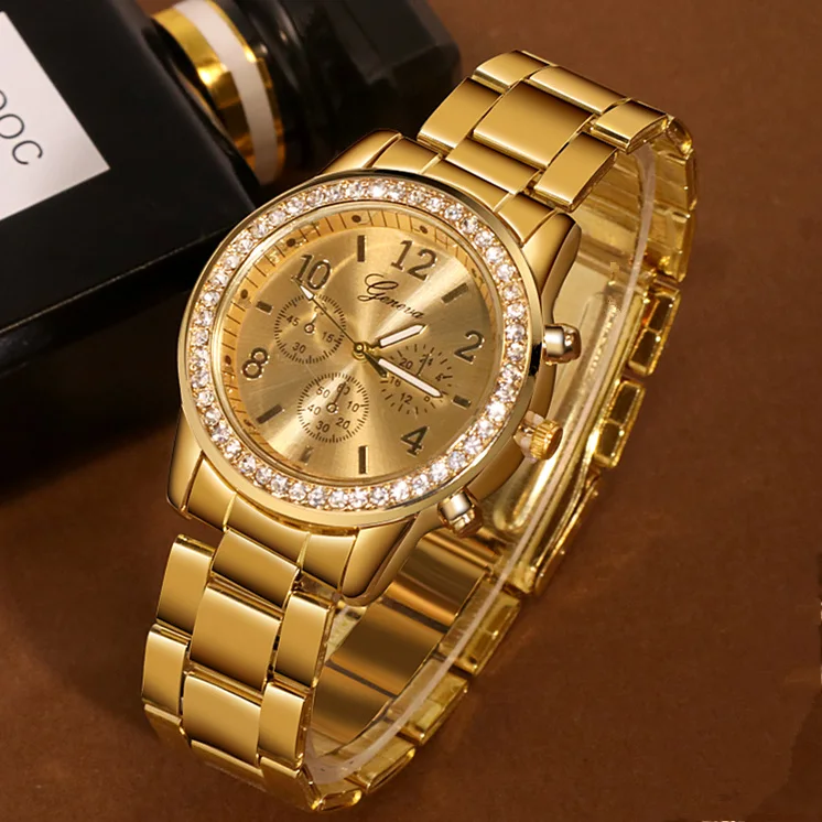 Женские классические часы Reloj Mujer роскошные женские Geneva с полностью стальным