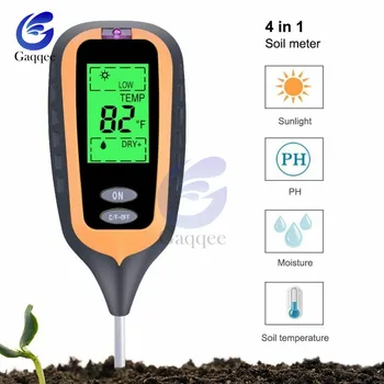 

4 in 1 Digital PH Meter Soil Moisture Monitor Temperature Sunlight Intensity Measurement Analysis Acidity With Backlight