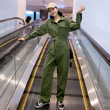 

Vintage Fashion Jumpsuit Romper Women belt Pockets Button Jumpsuit Casual 2020 Spring Long Sleeve Jumpsuit Female Rose Overalls