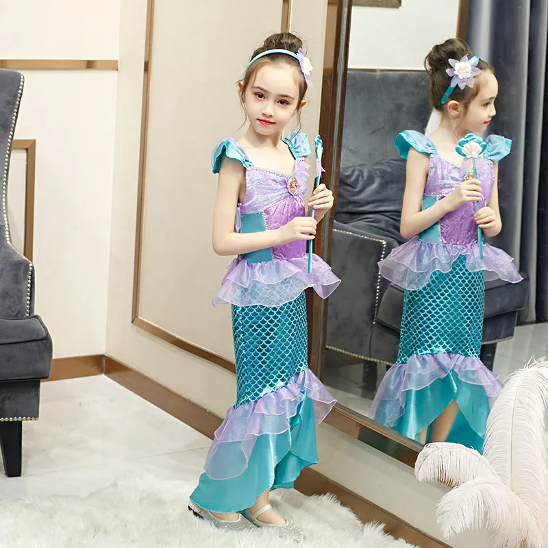 New Kids Dress for Fishtail Skirt Girls Clothes Summer Princess Dress Mermaid Girl Halloween Performance Costume