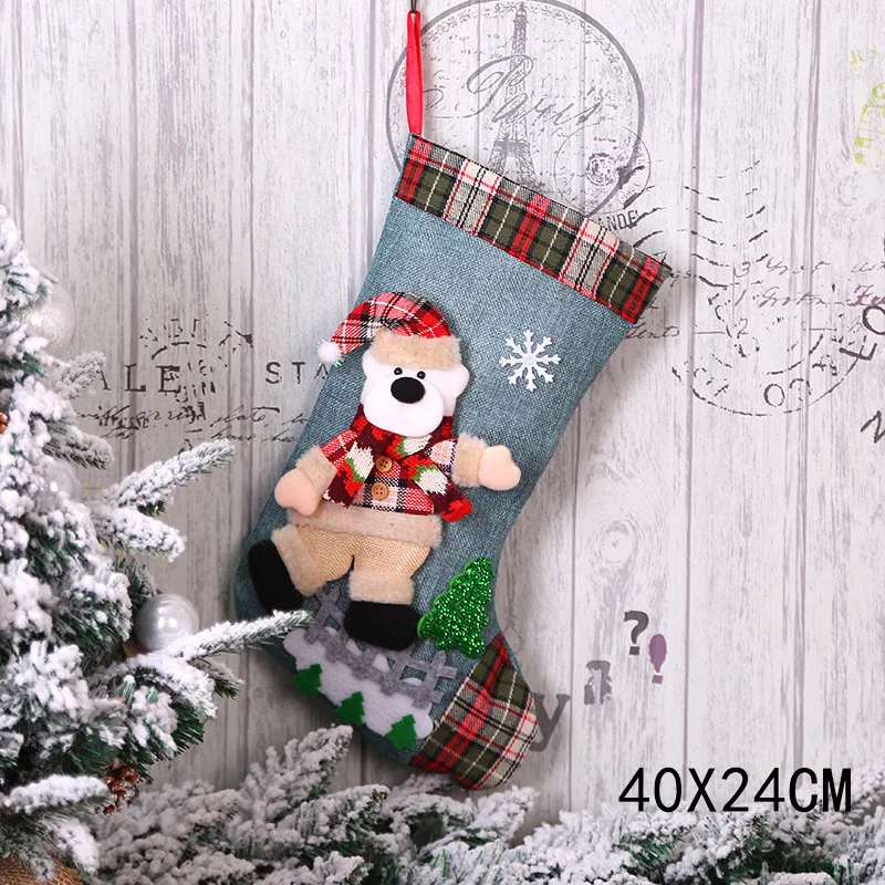 style 1-3-bear Подарочный Рождественский чулок сумки год Детские Рождественские украшения для подарков для дома с утолщённой меховой опушкой, хороший декор натальное дерево украшения Noel "сделай сам" - Цвет: style 1-3-bear