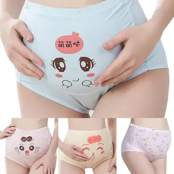 

Cartoon Expression Plus Size Women Pregnant Briefs Belly Care Panties High Waist Women Briefs Underwear For Pregnant Briefs