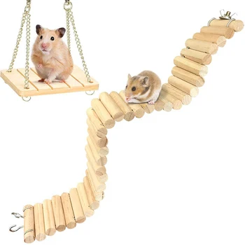 

Small Animal Hamster Gerbil Guinea Pig Pet Toy Bridge Ladder Wooden Swing Cage Toy Set