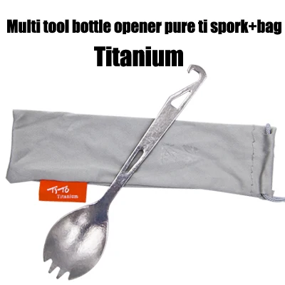 TiTo titanium Spork Longhandle наружная походная Ложка Вилка Portabale плоская посуда кемпинговая вилка ложка для спорта, туризма открывалка для бутылок - Цвет: Titanium