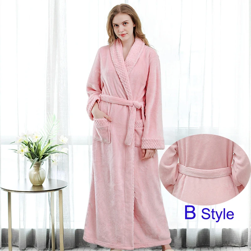 woman pink B style Индивидуальные Nama Дата для женщин мужчин теплый Добби коралловый флис халат зима толстые фланелевые термо кимоно халат невесты пеньюар - Color: woman pink B style