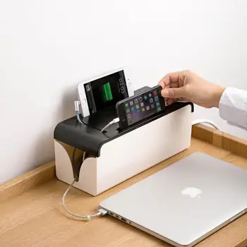 

Desk Organizer Power Cord Storage Box Power Strip Socket Hub Home Desktop Charger Wire Cable Box