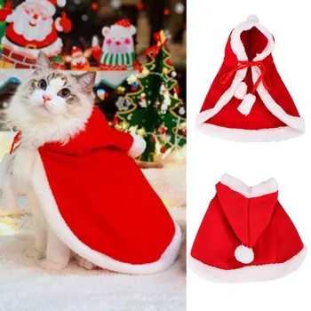 

Winter Christmas Pet Cat Costumes Funny Turned Cloak With Santa Red Hat Home Decoration Clothes Accessories