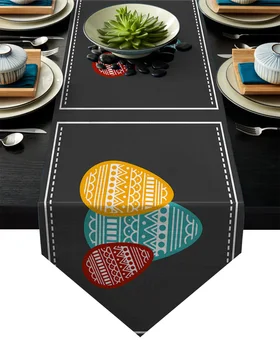 

Happy Easter Grey Floral Cartoon Eggs Table Runner Table Flag Home Party Decorative Tablecloth Table Runners