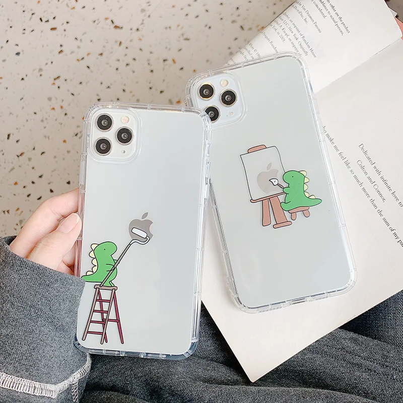 Lovely baby dinosaur phone cases For iphone 8 case Transparent TPU backcover iphone7 8plus X XS XR MAX IP11Pro 11case |