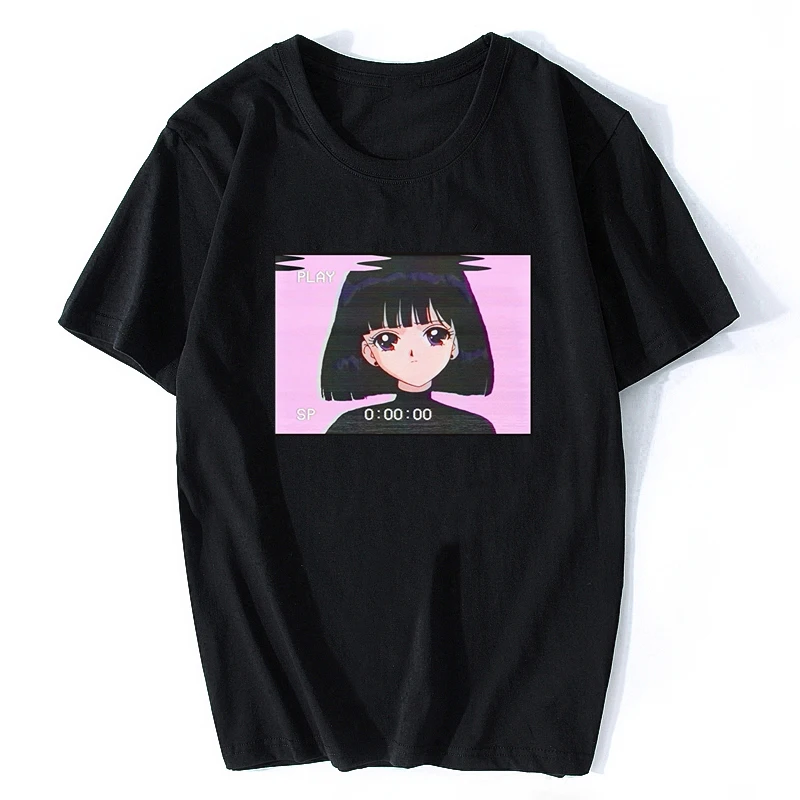 Мужская футболка Sad Girl Ретро японское аниме Vaporwave забавная Новинка Camisetas Hombre
