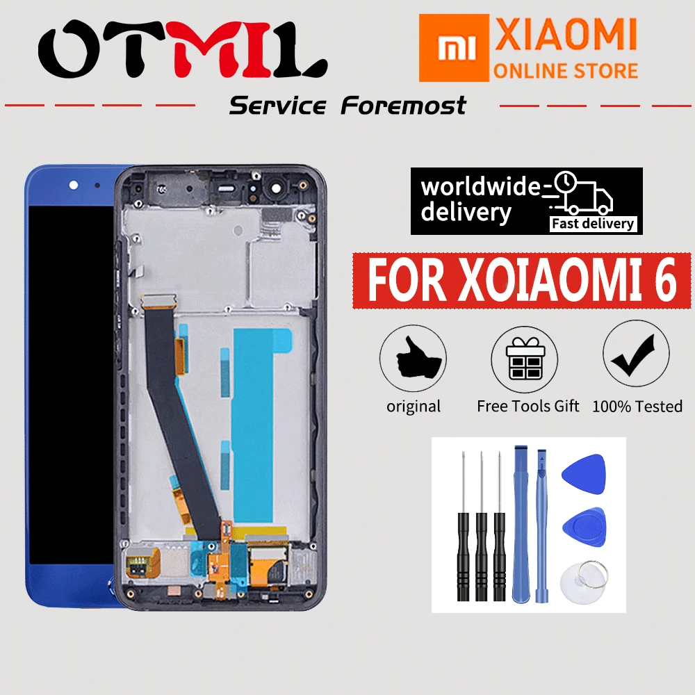 

Otmil For XIAOMI Mi6 LCD Display Touch Screen with Frame Digitizer Fingerprint Sensor For Xiaomi Mi 6 LCD Display Mi6 Display