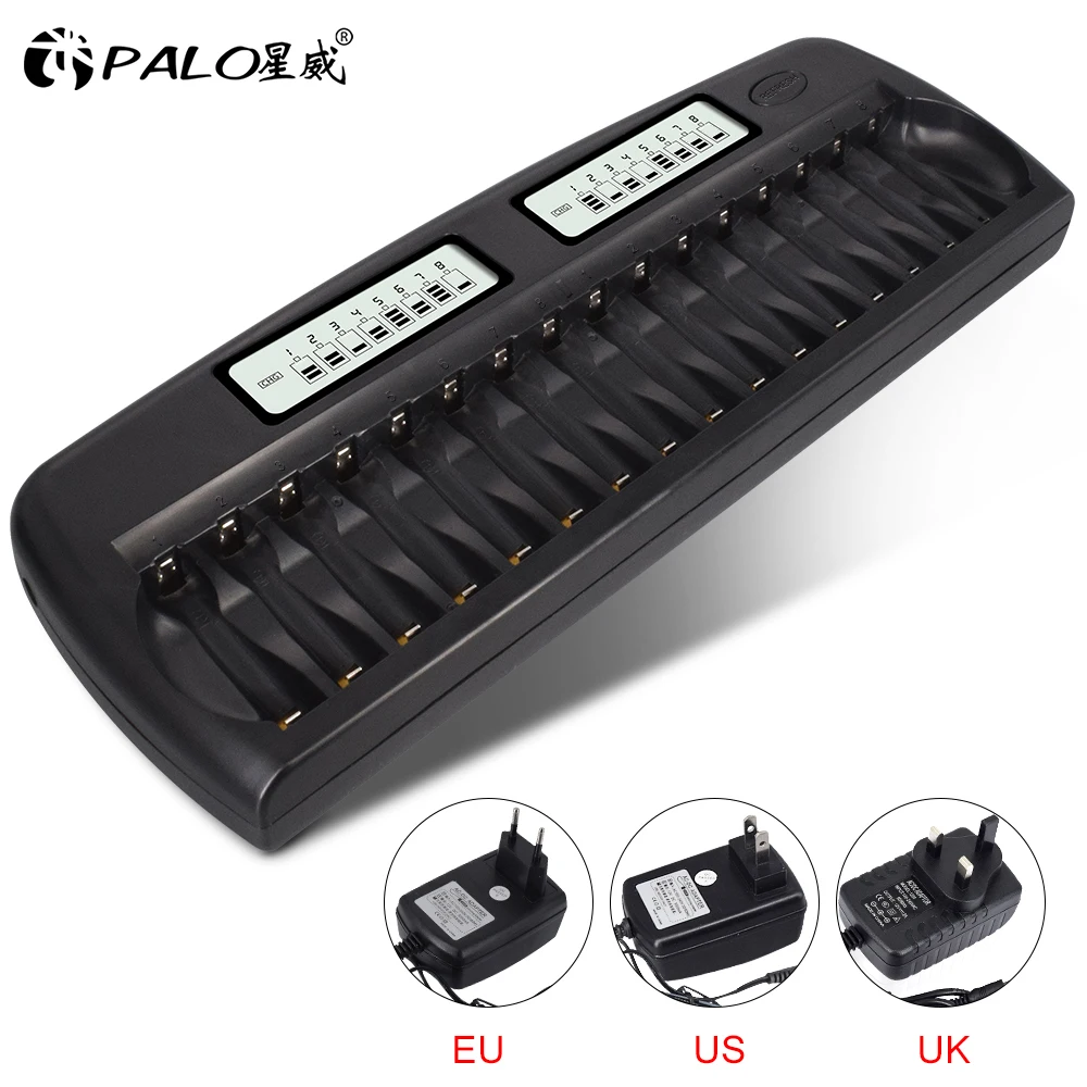 PALO 4-48 slots AA AAA battery charger LCD display smart fast charger for 1.2V AA AAA Ni-MH Ni-CD rechargeable batteries 