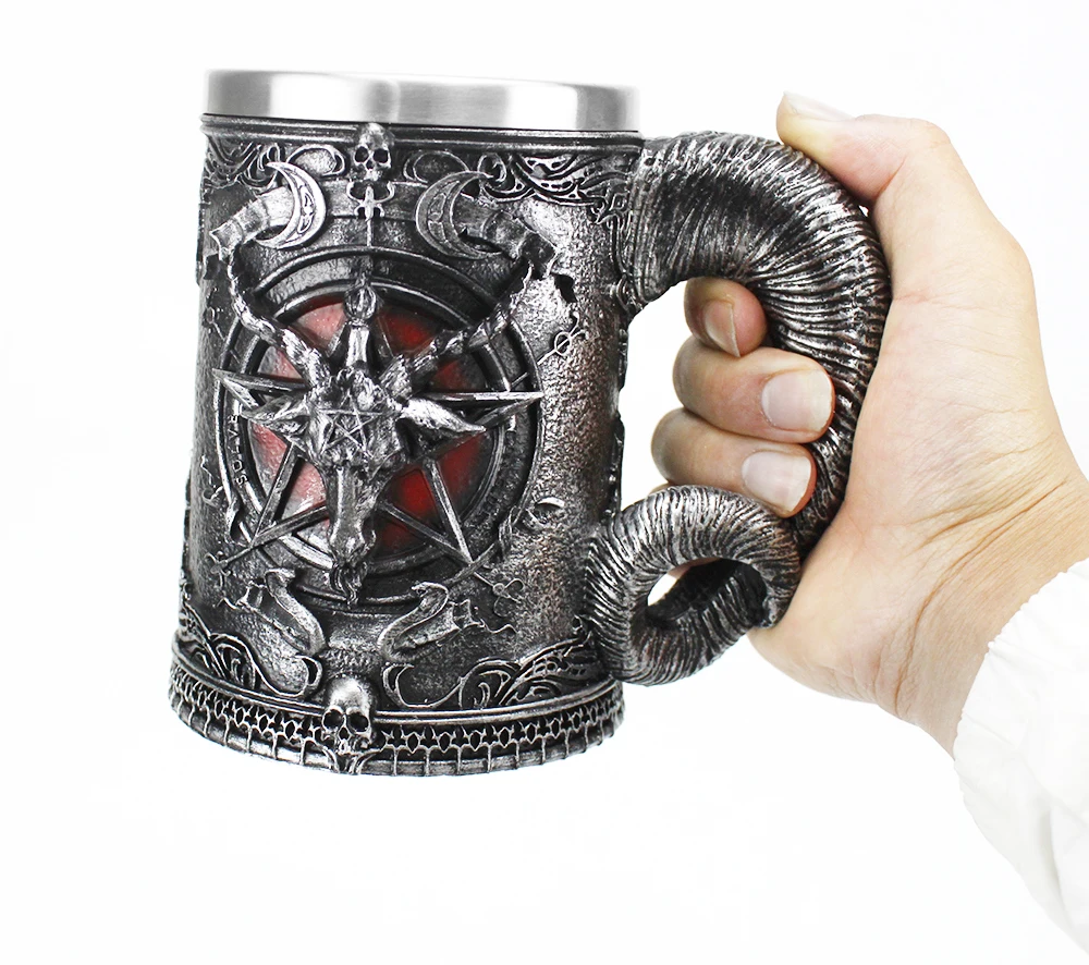 Halloween Mug Pentagram Horn Goblet Wine Glass Skull Beer Coffee Mugs Gothic Kitchen Bar Cool Cup Goblet 